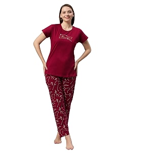dzzo women39s cotton printed night suit set of t-shirt amp pyjama night wear dress relaxed wear for womengirls