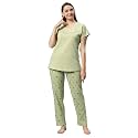 DZZO Women's Cotton Printed Night Suit Set of T-Shirt &amp; Pyjama, Night wear Dress, Relaxed wear for Women/Girls