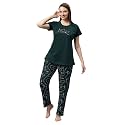 DZZO Women's Cotton Printed Night Suit Set of T-Shirt &amp; Pyjama, Night wear Dress, Relaxed wear for Women/Girls