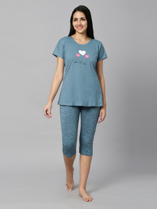 dzzo women printed blue top  capri set