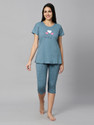 DZZO Women Printed Blue Top & Capri Set