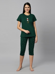 dzzo women printed dark green top  capri set