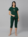 DZZO Women Printed Dark Green Top & Capri Set
