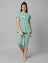 DZZO Women Printed Green Top & Capri Set
