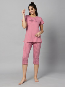 dzzo women printed pink top  capri set