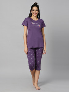 dzzo women printed purple top  capri set