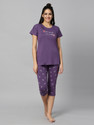 DZZO Women Printed Purple Top & Capri Set