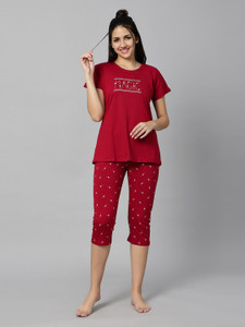 dzzo women printed red top  capri set
