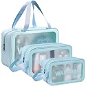 E-COSMOS Clear Makeup Pouch Set, Cosmetic Organizer Bag for Women and Girls Travel Waterproof Toiletry Storage Kit (Set of 3) (Blue)