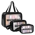 E-COSMOS Clear Makeup Pouch Set, Cosmetic Organizer Bag for Women and Girls Travel Waterproof Toiletry Storage Kit (Set of 3) (Black)