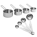 E-COSMOS® Complete Kitchen Measuring Set: 4 Stainless Steel Cups & 4 Spoons – Essential Gadgets for Accurate Recipe Preparation Ideal for Baking & Cooking Enthusiasts (Set of 4 Cups & 4 Spoons)