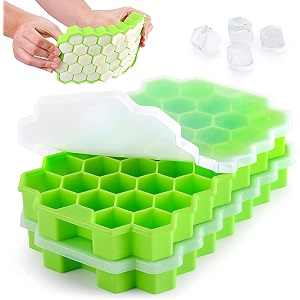 e-cosmos flexible silicone honeycomb 37 cavity ice cube trays for freezer with lid silicone ice cube tray with lid moulds small cubes whiskey fridge bar soft ice cube tray pof 2 with lid