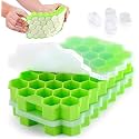 E-COSMOS® Flexible Silicone Honeycomb 37 Cavity Ice Cube Trays for Freezer with Lid Silicone Ice Cube Tray with Lid Moulds Small Cubes Whiskey Fridge Bar Soft Ice Cube Tray (POF 2 with LID)