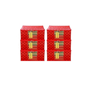 e-cosmos flower design piece non woven fabric saree cover set with transparent window extra large red pack of 6