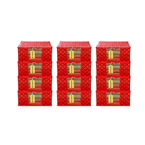 e-cosmos flower design piece non woven fabric saree cover set with transparent window extra large red pack of 12