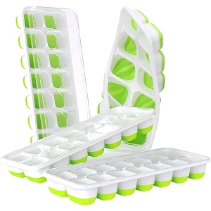 e-cosmos ice cube trays easy-release silicone amp flexible 14-ice cube trays with spill-resistant removable lid and bpa free for cocktail freezer stackable ice trays pack of 1 green