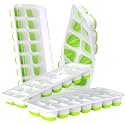 E-COSMOS® Ice Cube Trays, Easy-Release Silicone &amp; Flexible 14-Ice Cube Trays with Spill-Resistant Removable Lid and BPA Free, for Cocktail, Freezer, Stackable Ice Trays (Pack of 1) (Green)