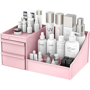 e-cosmos large capacity cosmetic storage box makeup drawer organizer jewelry nail polish makeup container desktop sundries storage box plastic pink