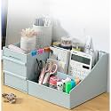 E-COSMOS Large Capacity Cosmetic Storage Box Makeup Drawer Organizer Jewelry Nail Polish Makeup Container Desktop Sundries Storage Box, Plastic (Blue)
