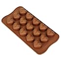 E-COSMOS® Silicone Chocolate Candy Mould, Heart Shape | 15 Cavity Mold, Re-Usable | 21 X 10.7 cm | Brown (Heart Design)