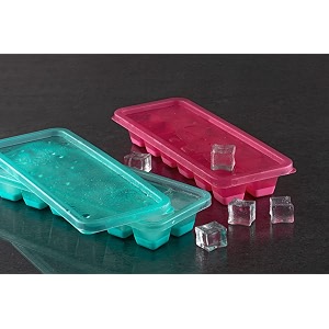 e-cosmos small pop-up ice cube tray with flexible silicon bottom and lid 12 cube trays multicolor - pack of 2