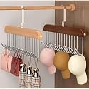 E-COSMOS Wooden Hanger for Clothes Hanging, Hangers for Wardrobe and Cupboard, 8 Hook Adjustable Clothes Hanger for Lingerie, Belt, Scarf, Tie, Garments and Accessories (Pack of 3)