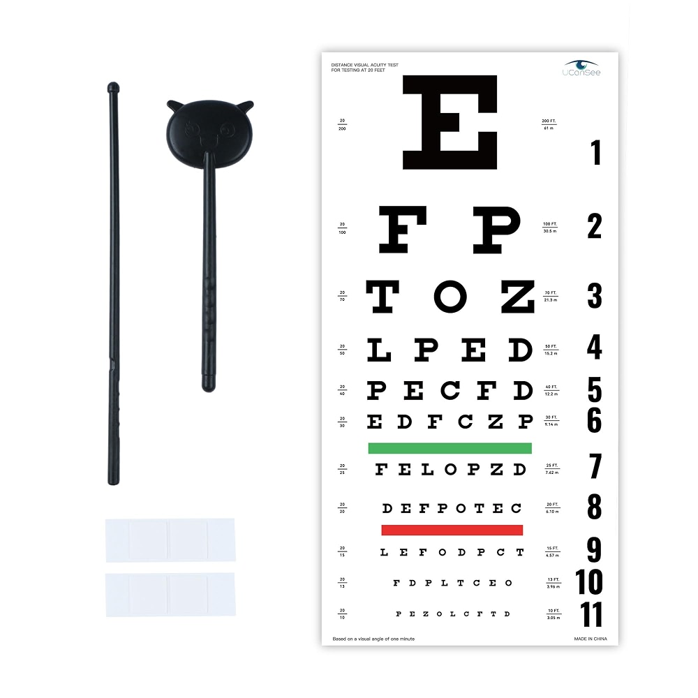 E Eye Chart Visual Acuity Chart with Eye Occluder and Pointer for Eye ...