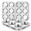 E-far Muffin Top Pan Set of 3, Stainless Steel 6-Cavity Shallow Cupcake Pan for Baking Whoopie Pie, Yorkshire Pudding, Eggs, Cornbread, Drop Cookies, Non-toxic & Standard Size, Oven & Dishwasher Safe