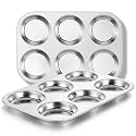 E-far Muffin Top Pan Set of 2, Stainless Steel 6-Cavity Shallow Cupcake Pan for Baking Whoopie Pie, Yorkshire Pudding, Eggs, Cornbread, Drop Cookies, Non-toxic &amp; Standard Size, Oven &amp; Dishwasher Safe