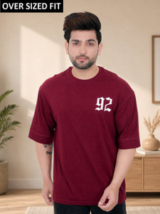 E-MAX Typography Men Round Neck Maroon T-Shirt