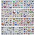 Multi Colored Butterfly Stickers Charts, Set of 3 Charts for School Projects Decoration, Hobbies, Scrapbooking, Polyvinyl Chloride