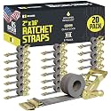 E Track Ratchet Straps Cargo Tie-Downs, (Pack of 20) 2 x 16 Heavy Duty Grey Tie-Down Rachet Straps, Strong Ratchet Strap, E Track Spring Fittings, Tie Down Motorcycle