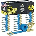 E Track Ratchet Straps Cargo Tie-Downs, (Pack of 20) 2 x 20 Heavy Duty Blue Tie-Down Rachet Straps, Strong Ratchet Strap, E Track Spring Fittings, Tie Down Motorcycle