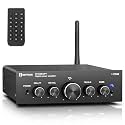 E580 Bluetooth Stereo Receiver Amp 2.1 Ch 50Wx2+100W Subdual TPA3116 – Low Distortion Bass/Treble/Subwoofer Knobs/USB Remote Control Included Aluminum – Compact &amp; Cool