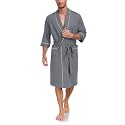 EA'S SECRET 100% Cotton Men's Lightweight Robe Summer Short Sleeve Bathrobe Soft Knee Length Robe with Pockets