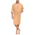 EA'S SECRET 100% Cotton Men's Lightweight Robe Summer Short Sleeve Bathrobe Soft Knee Length Robe with Pockets