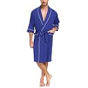 EA'S SECRET 100% Cotton Men's Lightweight Robe Summer Short Sleeve Bathrobe Soft Knee Length Robe with Pockets