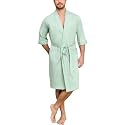 EA'S SECRET 100% Cotton Men's Lightweight Robe Summer Short Sleeve Bathrobe Soft Knee Length Robe with Pockets