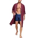 EA'S SECRET 100% Cotton Men's Lightweight Robe Summer Short Sleeve Bathrobe Soft Knee Length Robe with Pockets