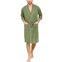 EA'S SECRET 100% Cotton Men's Lightweight Robe Summer Short Sleeve Bathrobe Soft Knee Length Robe with Pockets