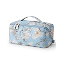 EACHY Makeup Bag, Waterproof PU Leather Travel Toiletry Bag for Women, 180° Wide-Open Flat Cosmetic Bag, Large Capacity Makeup Pouch with Divider and Handle