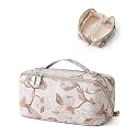 EACHY Makeup Bag, Waterproof PU Leather Travel Toiletry Bag for Women, 180° Wide-Open Flat Cosmetic Bag, Large Capacity Makeup Pouch with Divider and Handle