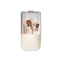 EACHY Makeup Brush Holder with Lid, Rotating Makeup Brush Organizer, Beige
