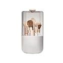 EACHY Makeup Brush Holder with Lid, 360° Rotating Vanity Organizer for Brushes, Dustproof Cosmetic Display Case, 7 Compartments, Waterproof Plastic (White)