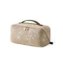EACHY Travel Makeup Bag, Floral Cosmetic Bag for Women, Brown, Medium