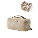 EACHY Travel Makeup Bag, Floral Cosmetic Bag for Women, Brown, Large