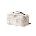 EACHY Travel Makeup Bag, Floral Cosmetic Bag for Women, Beige, Medium