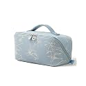 EACHY Travel Makeup Bag, Floral Cosmetic Bag for Women, Blue, Medium