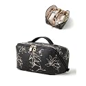 EACHY Travel Makeup Bag, Floral Cosmetic Bag for Women, Black, Large