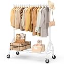 EAGMAK Heavy Duty Clothes Rack Load 420 LBS, Rolling Garment Rack with Lockable Wheels, Standing Metal Clothing Rack with Shelves, Portable Wardrobe Sturdy Coat Rack for Hanging Clothes (White